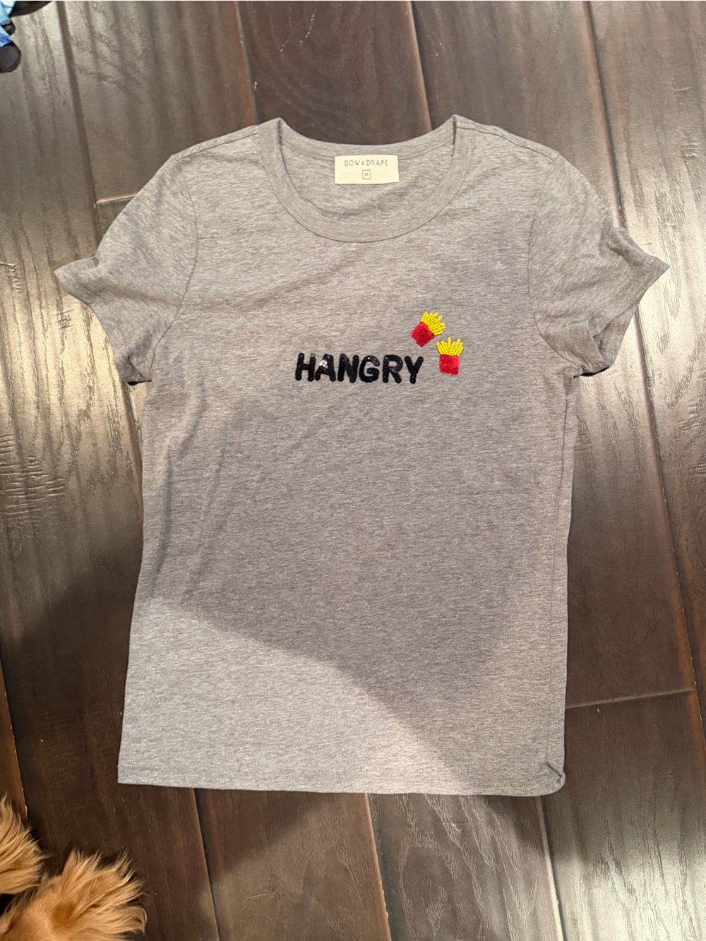 Bow & Drape Gray "HANGRY" Short Sleeve Tee with Red & Yellow Fries